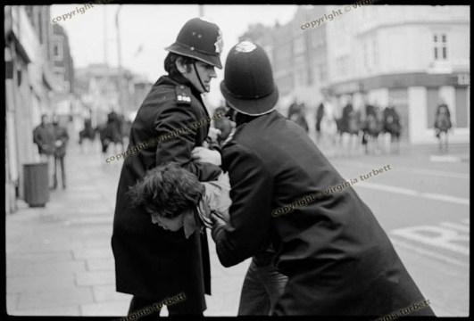 Police use force on protesters. Anti-NF demo protesters. Anti-NF