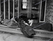 UK Subs fans.   Punks.  Sleeping outside band's hotel.